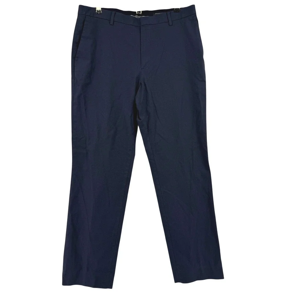 Banana Republic Slim Fit Navy Blue Textured Dress Pants Men 34x32 Office Stretch